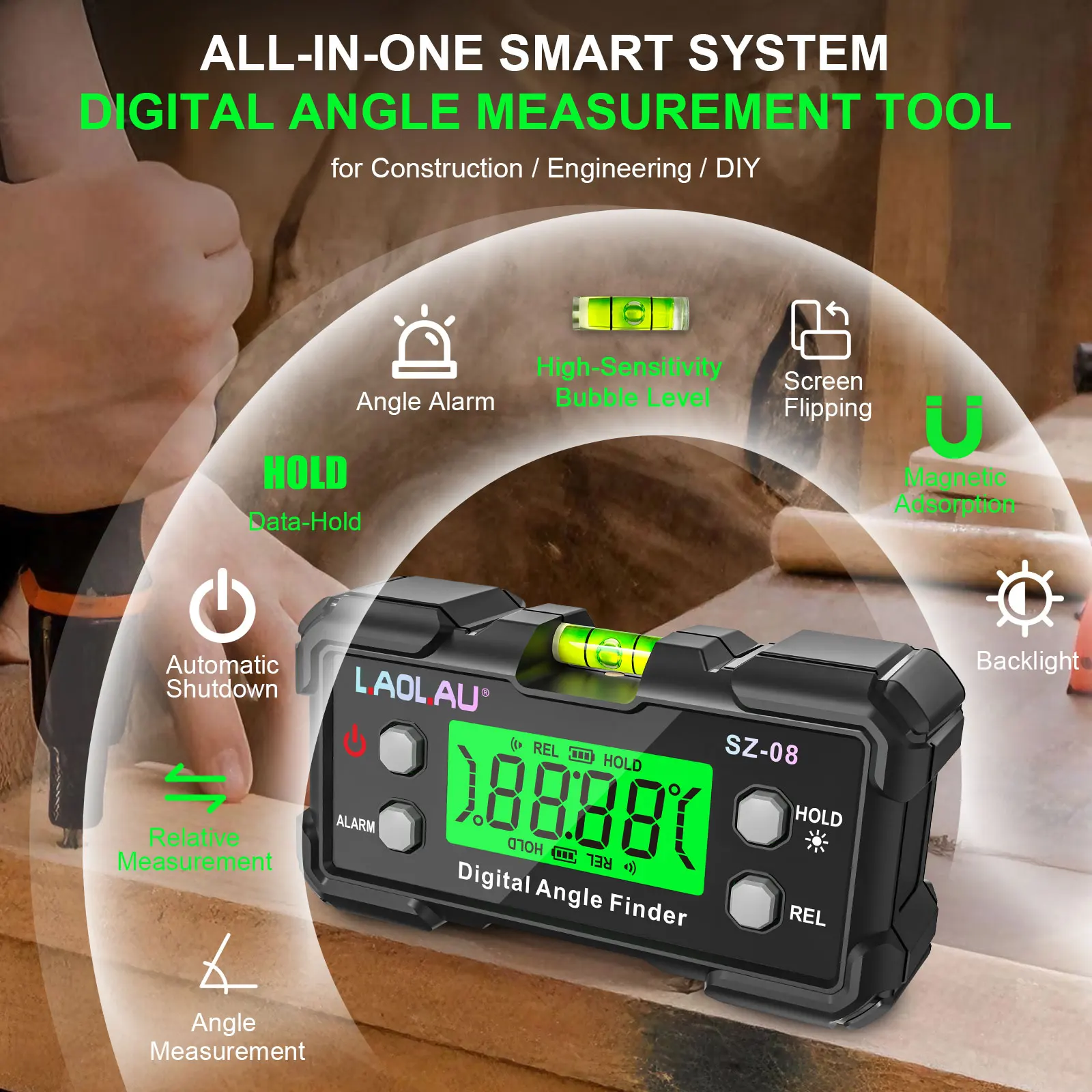 مقياس زوايا رقمي مع فقاعة تسوي - مراجعة Useful Diy Electronics وسعره